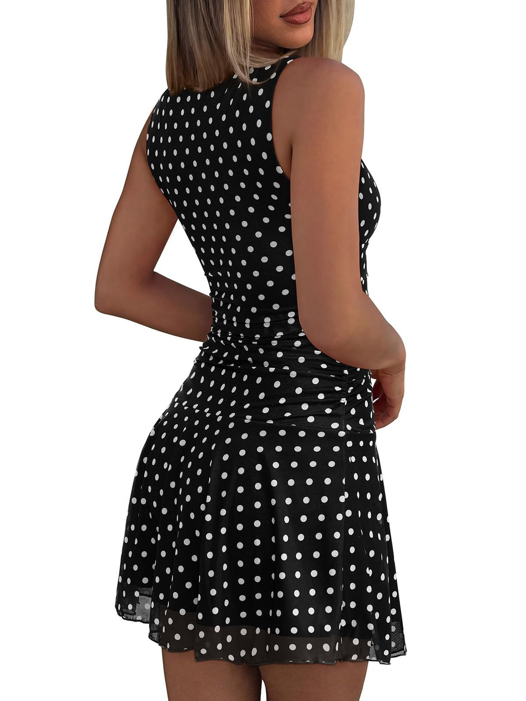 REORIA Womens Sexy Boat Neck Mini Dress Sleeveless Mesh Ruched Drop Waist Y2k Party Dresses