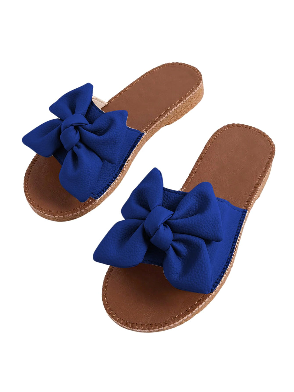 Verdusa Women's Bow Flat Sandals Leather Open Toe Flats Summer Vacation Shoes Beach Sandals Outdoor Slippers
