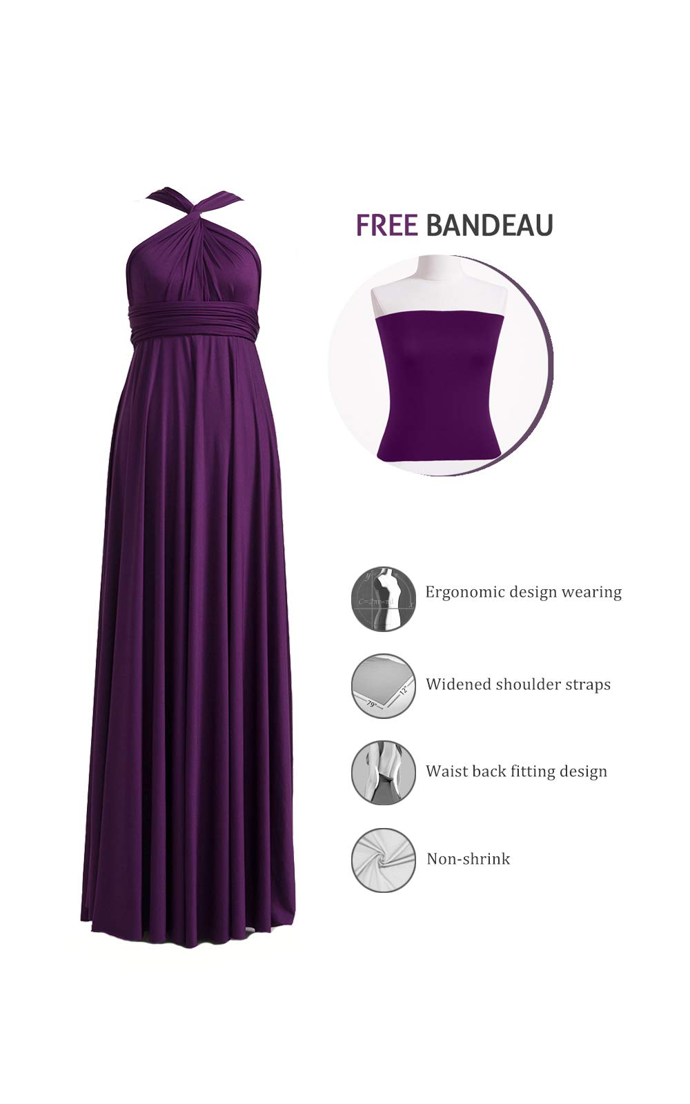 72styles Infinity Dress with Bandeau, Convertible Bridesmaid Dress, Long, Plus Size, Multi-Way Dress, Twist Wrap Dress