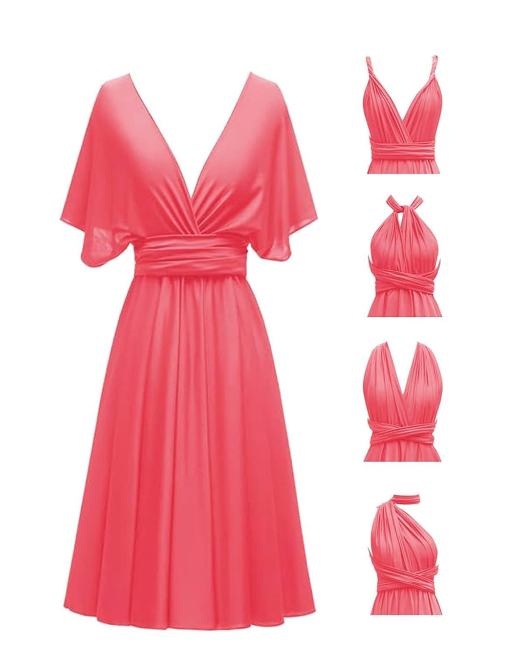 Short Infinity Dresses with Bandeau,Midi Bridesmaid Convertible Dress,Elastic Wedding Multiway Twist Wrap Dress