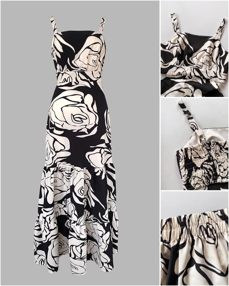 CHICME Summer Dresses for Women 2026 Sleeveless Casual Boho Maxi Dress Square Neck Cut Out Floral A Line Dress
