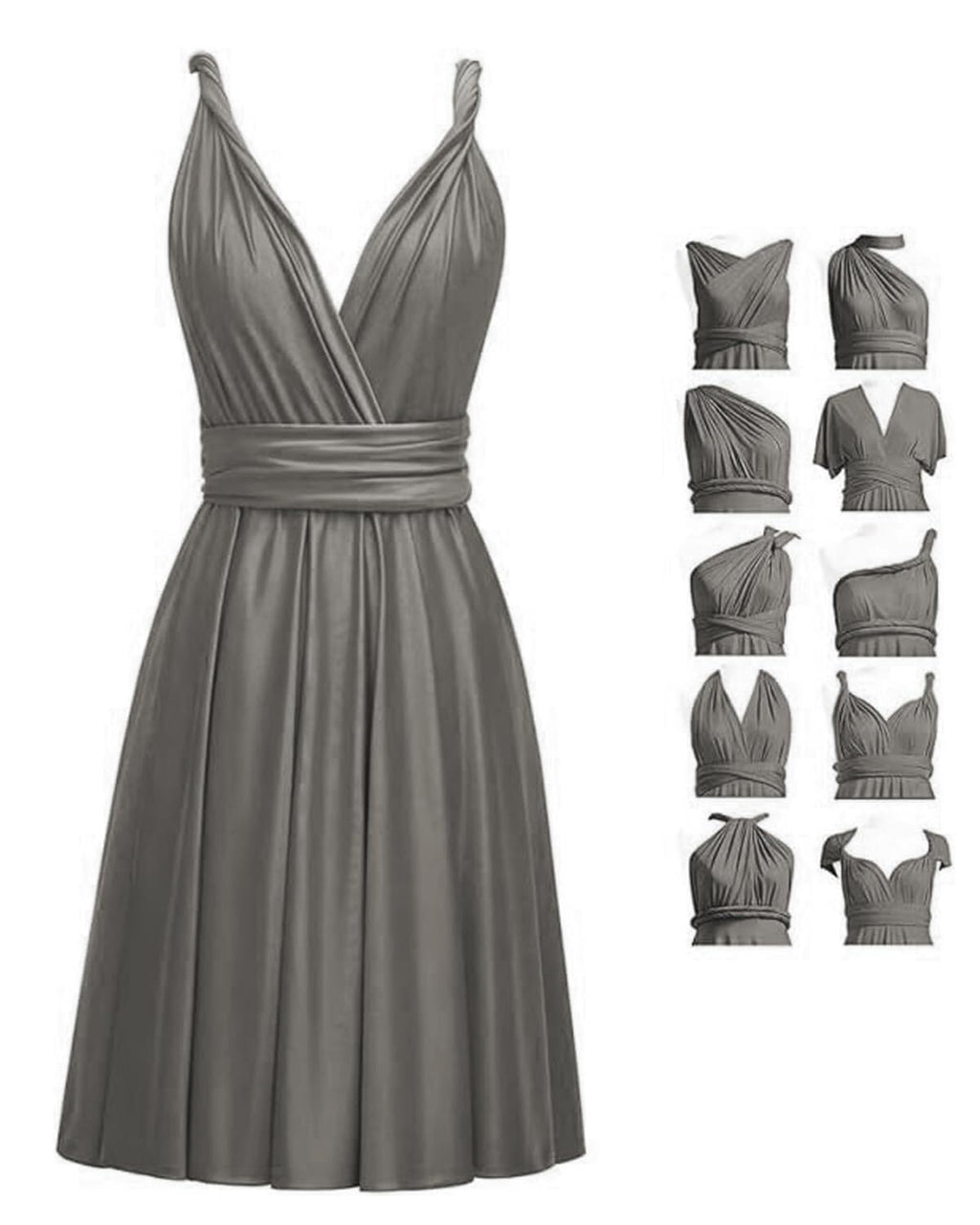 Short Infinity Dresses with Bandeau,Midi Bridesmaid Convertible Dress,Elastic Wedding Multiway Twist Wrap Dress