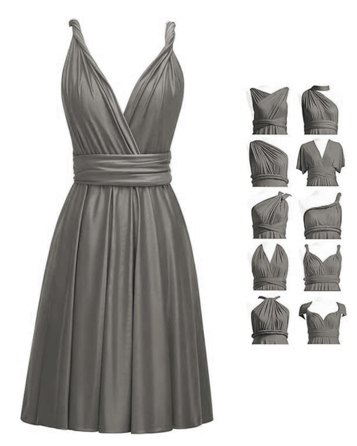 Short Infinity Dresses with Bandeau,Midi Bridesmaid Convertible Dress,Elastic Wedding Multiway Twist Wrap Dress