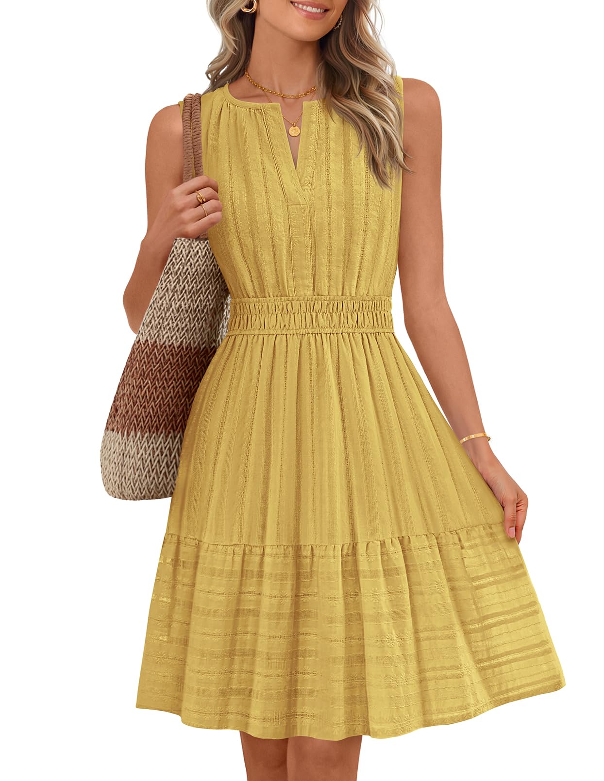 MEROKEETY Women's 2026 Summer Casual Mini Sundress Beach Vacation Sleeveless V Neck Flowy A Line Dress with Pockets