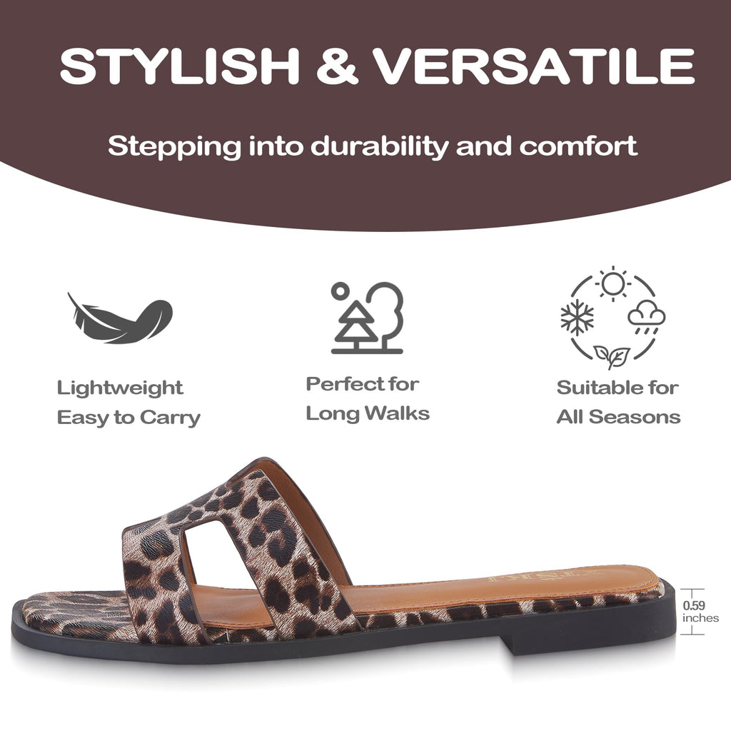 Sandals for Women 2026 Dressy Slides Flat Open Toe Comfortable Soft Leather Slip On Ladies Casual Wide Width Cute Trendy Shoes Summer Beach