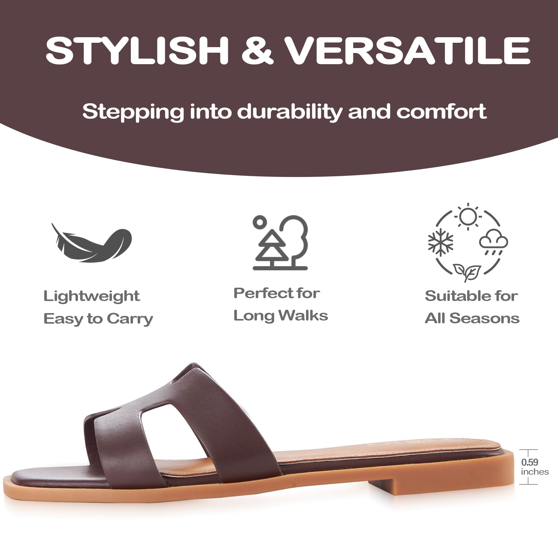 Sandals for Women 2026 Dressy Slides Flat Open Toe Comfortable Soft Leather Slip On Ladies Casual Wide Width Cute Trendy Shoes Summer Beach