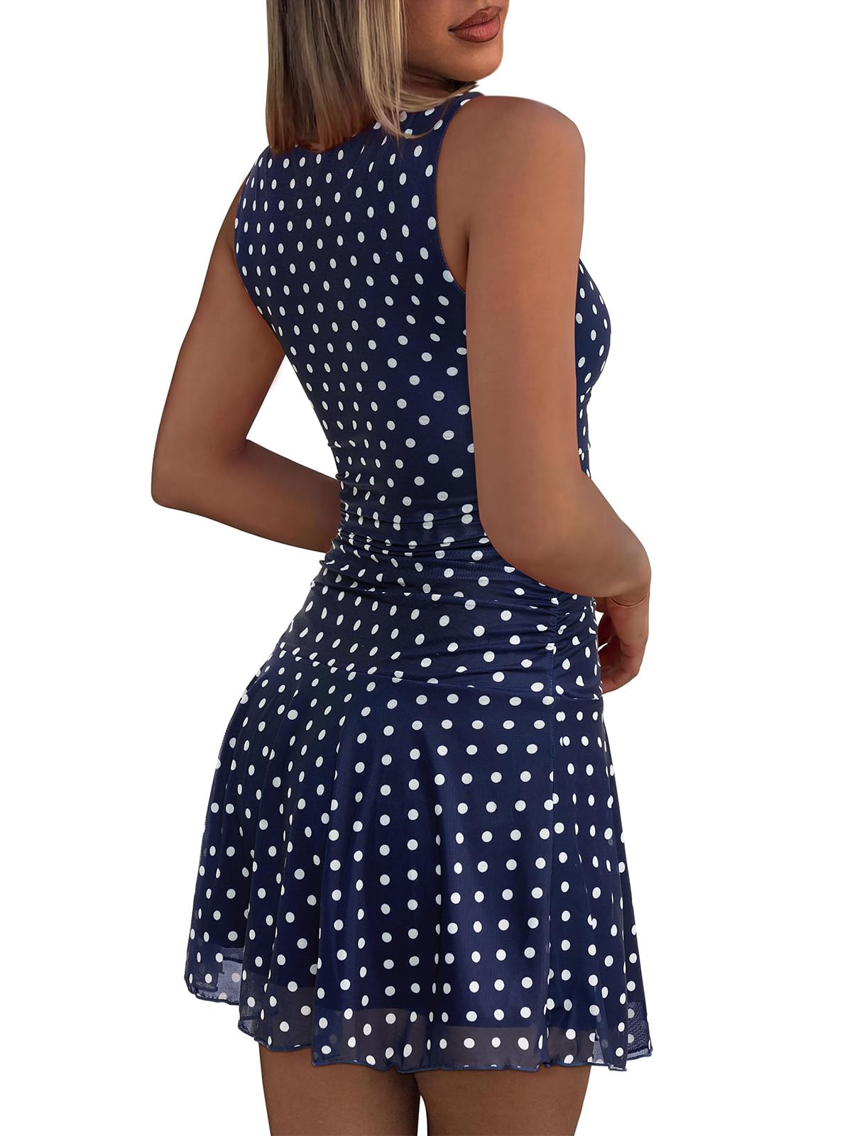 REORIA Womens Sexy Boat Neck Mini Dress Sleeveless Mesh Ruched Drop Waist Y2k Party Dresses