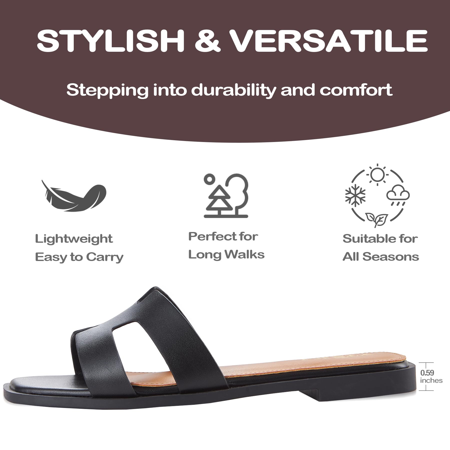 Sandals for Women 2026 Dressy Slides Flat Open Toe Comfortable Soft Leather Slip On Ladies Casual Wide Width Cute Trendy Shoes Summer Beach