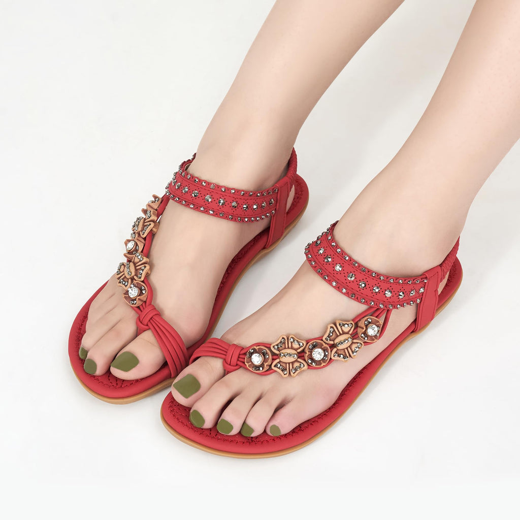 Alicegana Womens Sandals Dressy Flats: Bohemian Summer Comfortable Split Toe Shoes Walking Vacation Gladiator 2026