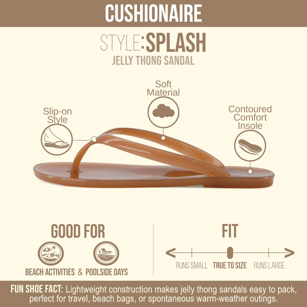 CUSHIONAIRE Splash Jelly Flip Flops for Women With Flexible Sole, Soft Footbed Summer Sandals for Women