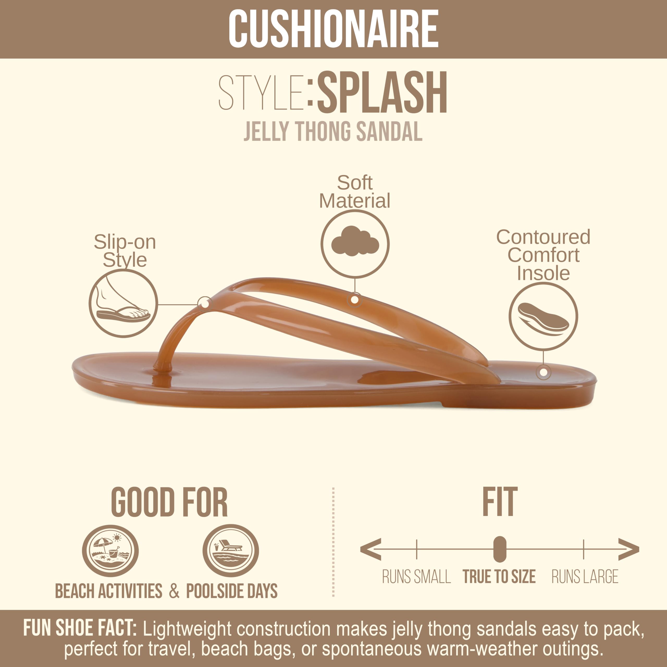 CUSHIONAIRE Splash Jelly Flip Flops for Women With Flexible Sole, Soft Footbed Summer Sandals for Women