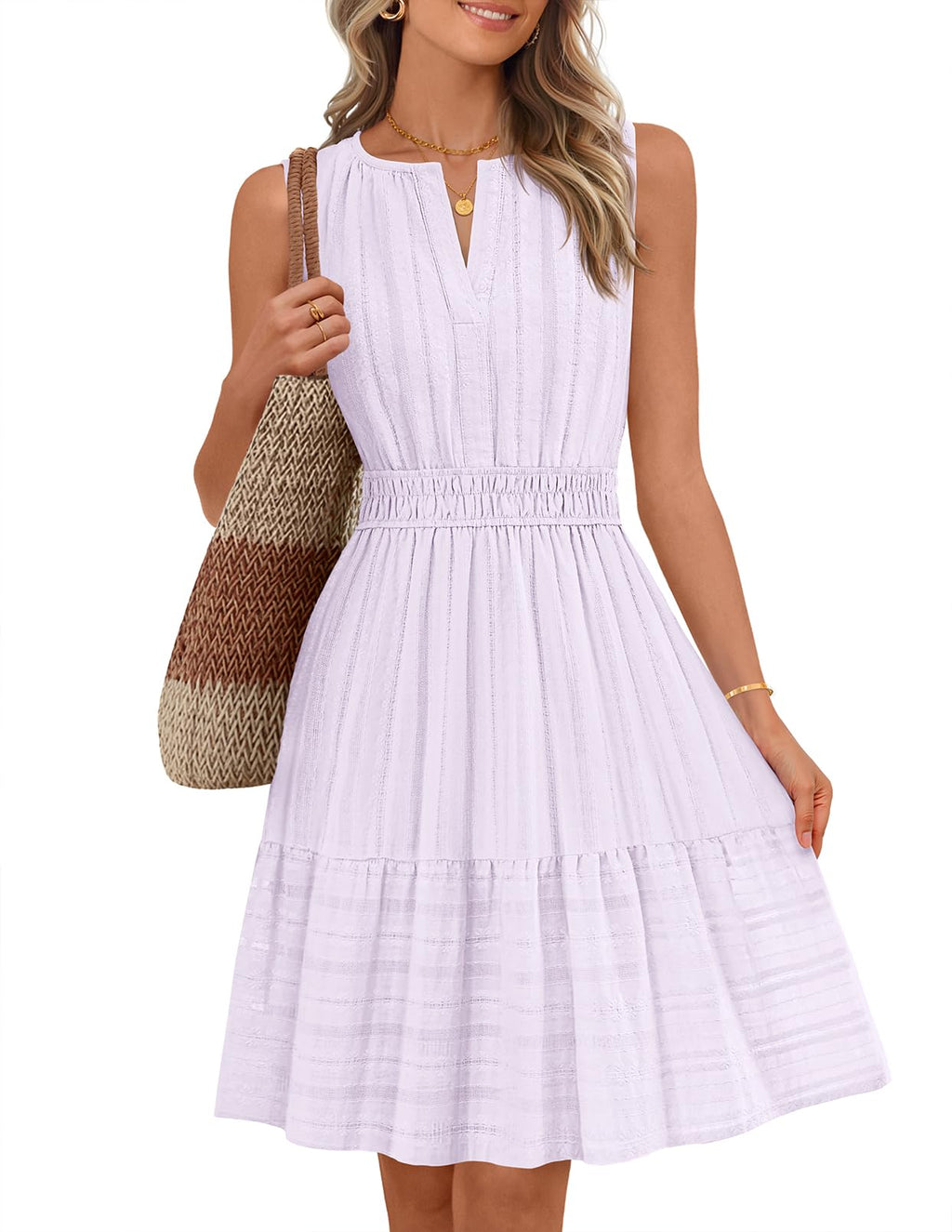 MEROKEETY Women's 2026 Summer Casual Mini Sundress Beach Vacation Sleeveless V Neck Flowy A Line Dress with Pockets