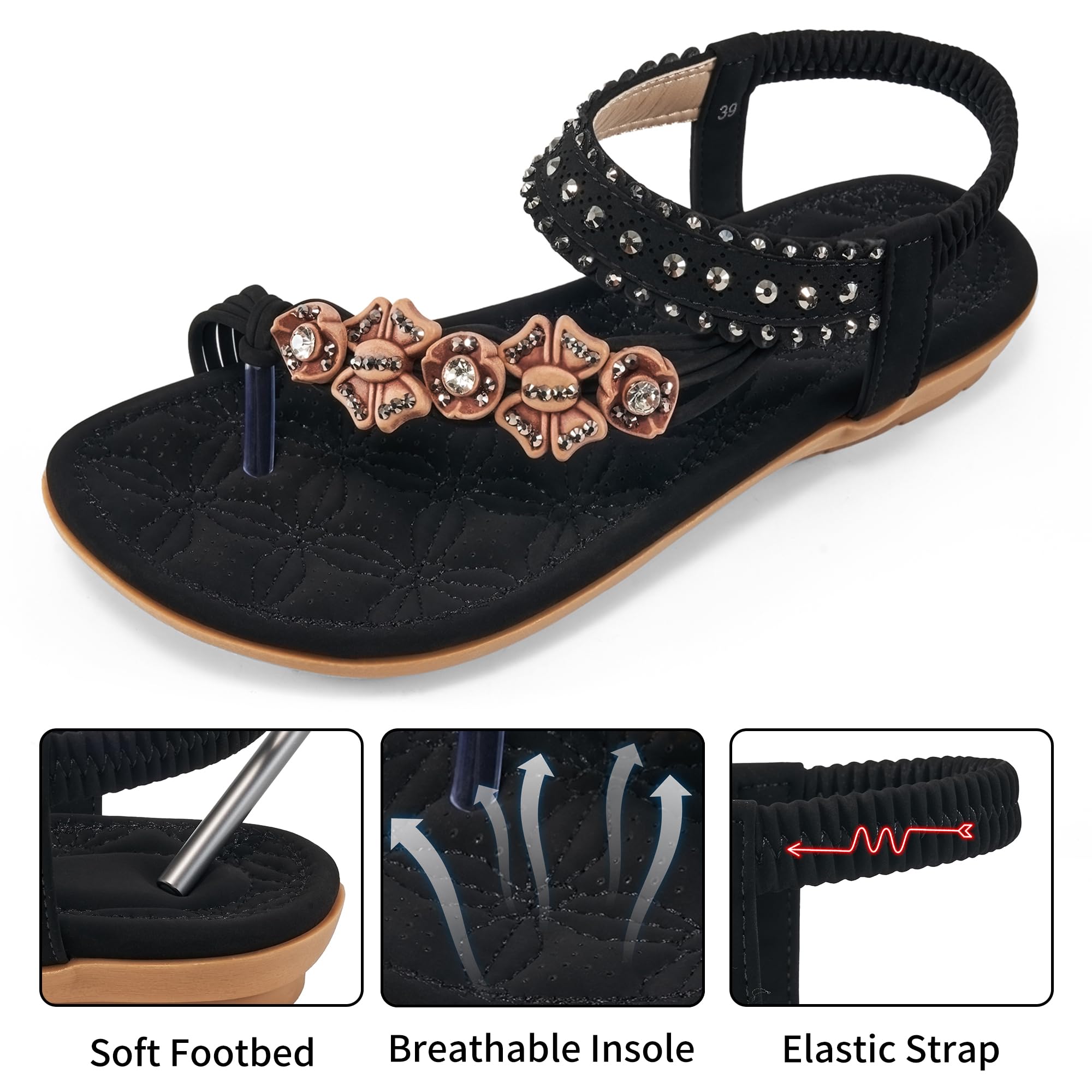 Alicegana Womens Sandals Dressy Flats: Bohemian Summer Comfortable Split Toe Shoes Walking Vacation Gladiator 2026