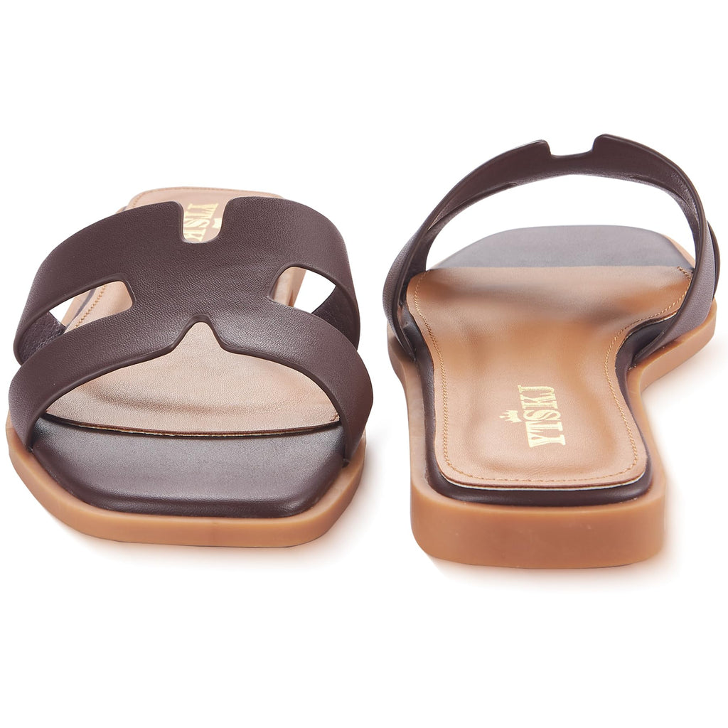 Sandals for Women 2026 Dressy Slides Flat Open Toe Comfortable Soft Leather Slip On Ladies Casual Wide Width Cute Trendy Shoes Summer Beach