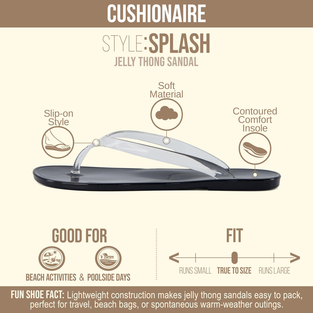 CUSHIONAIRE Splash Jelly Flip Flops for Women With Flexible Sole, Soft Footbed Summer Sandals for Women