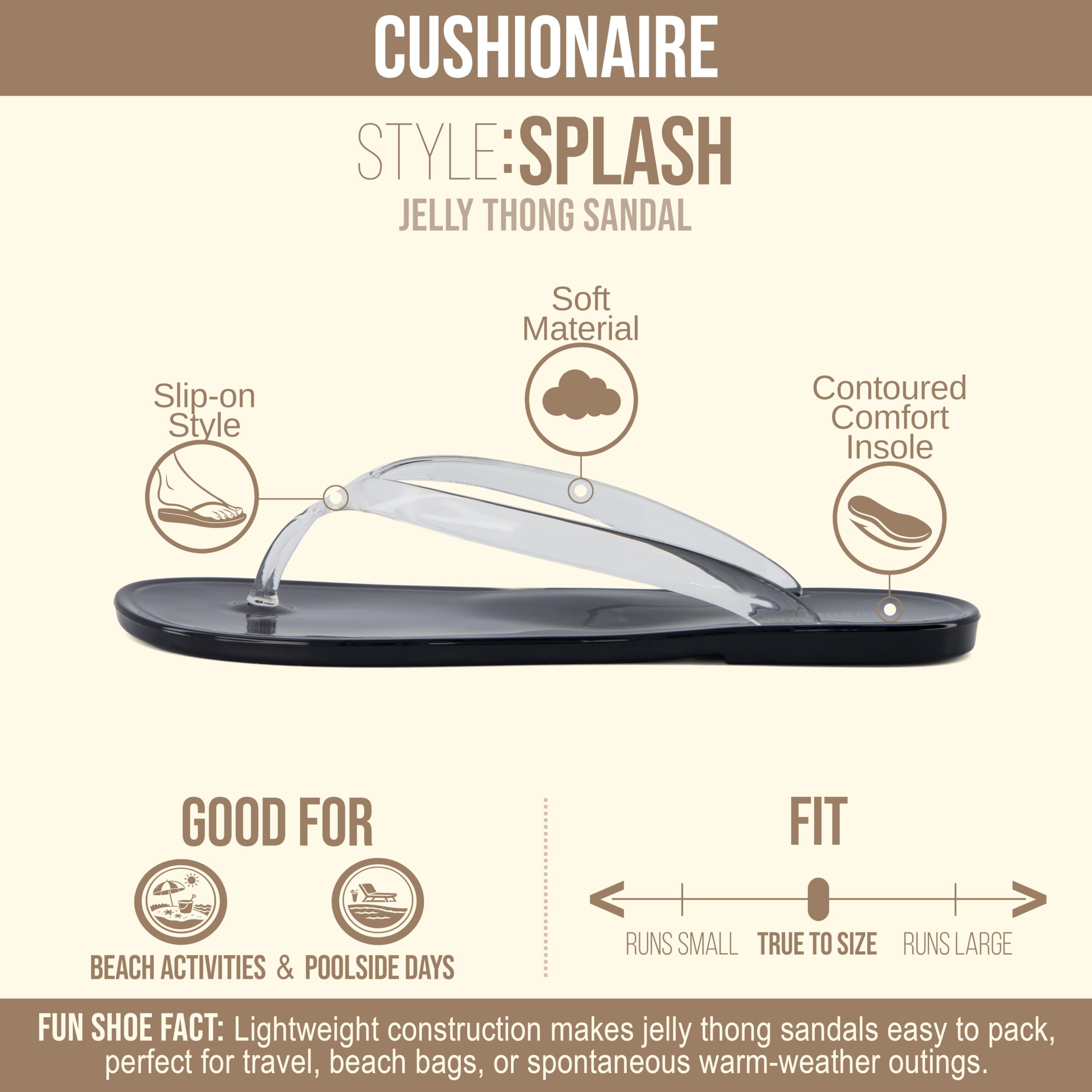 CUSHIONAIRE Splash Jelly Flip Flops for Women With Flexible Sole, Soft Footbed Summer Sandals for Women