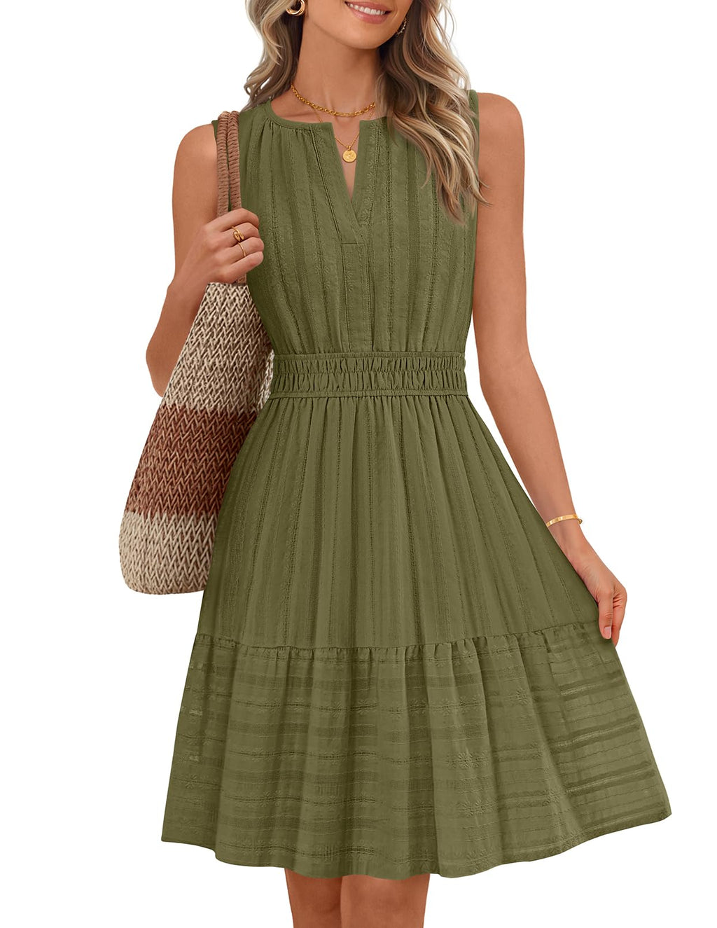 MEROKEETY Women's 2026 Summer Casual Mini Sundress Beach Vacation Sleeveless V Neck Flowy A Line Dress with Pockets