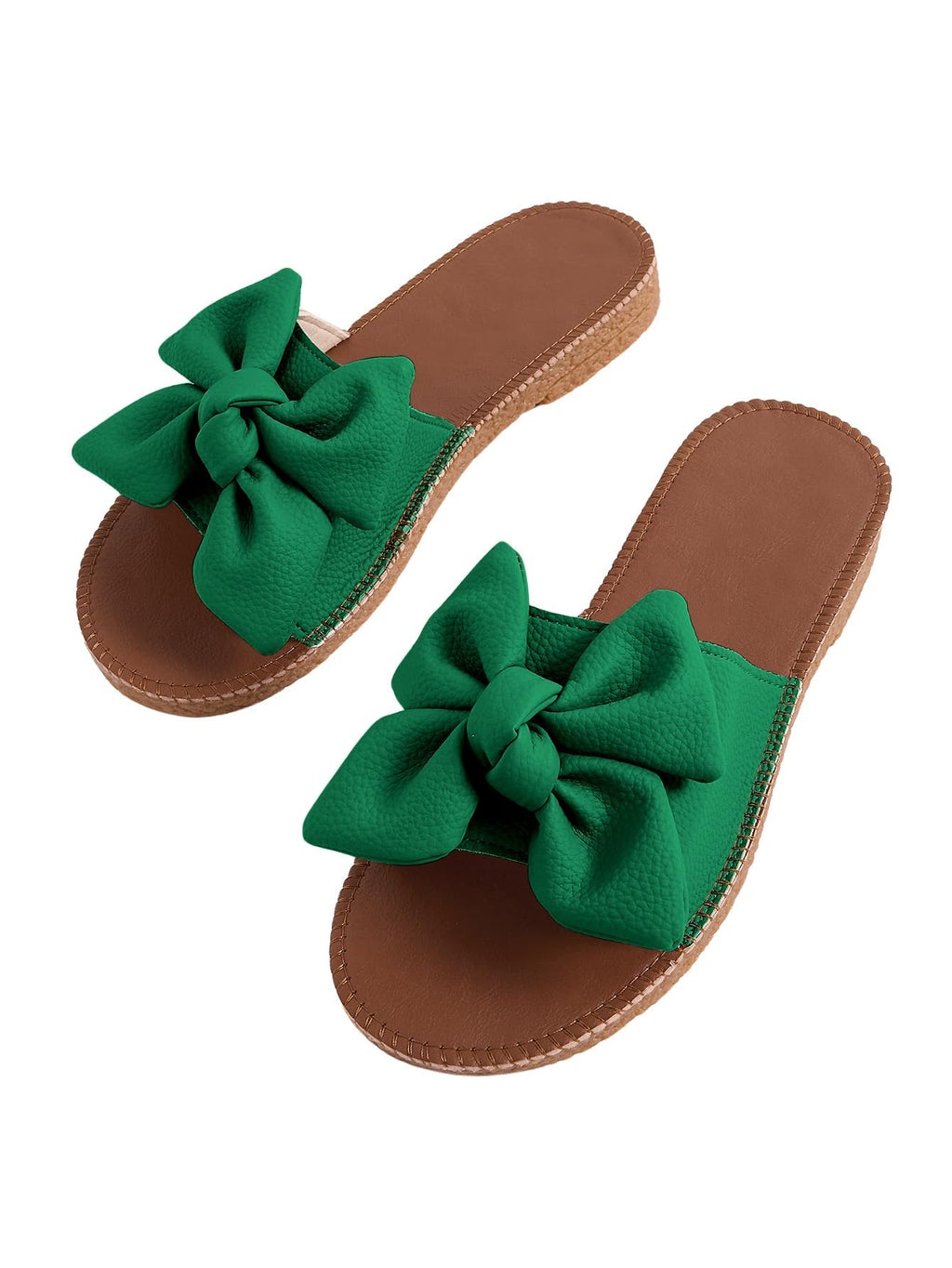 Verdusa Women's Bow Flat Sandals Leather Open Toe Flats Summer Vacation Shoes Beach Sandals Outdoor Slippers