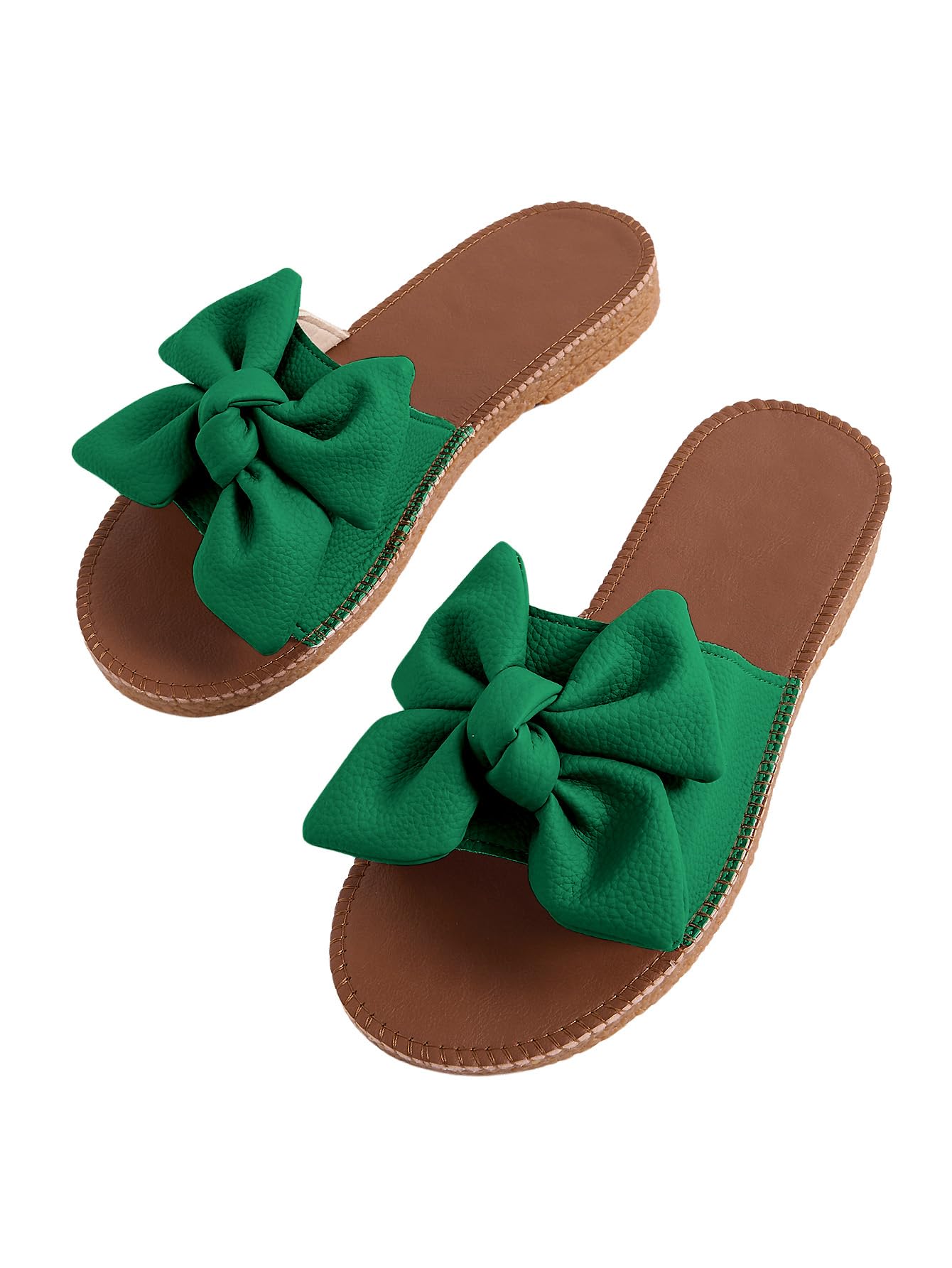 Verdusa Women's Bow Flat Sandals Leather Open Toe Flats Summer Vacation Shoes Beach Sandals Outdoor Slippers