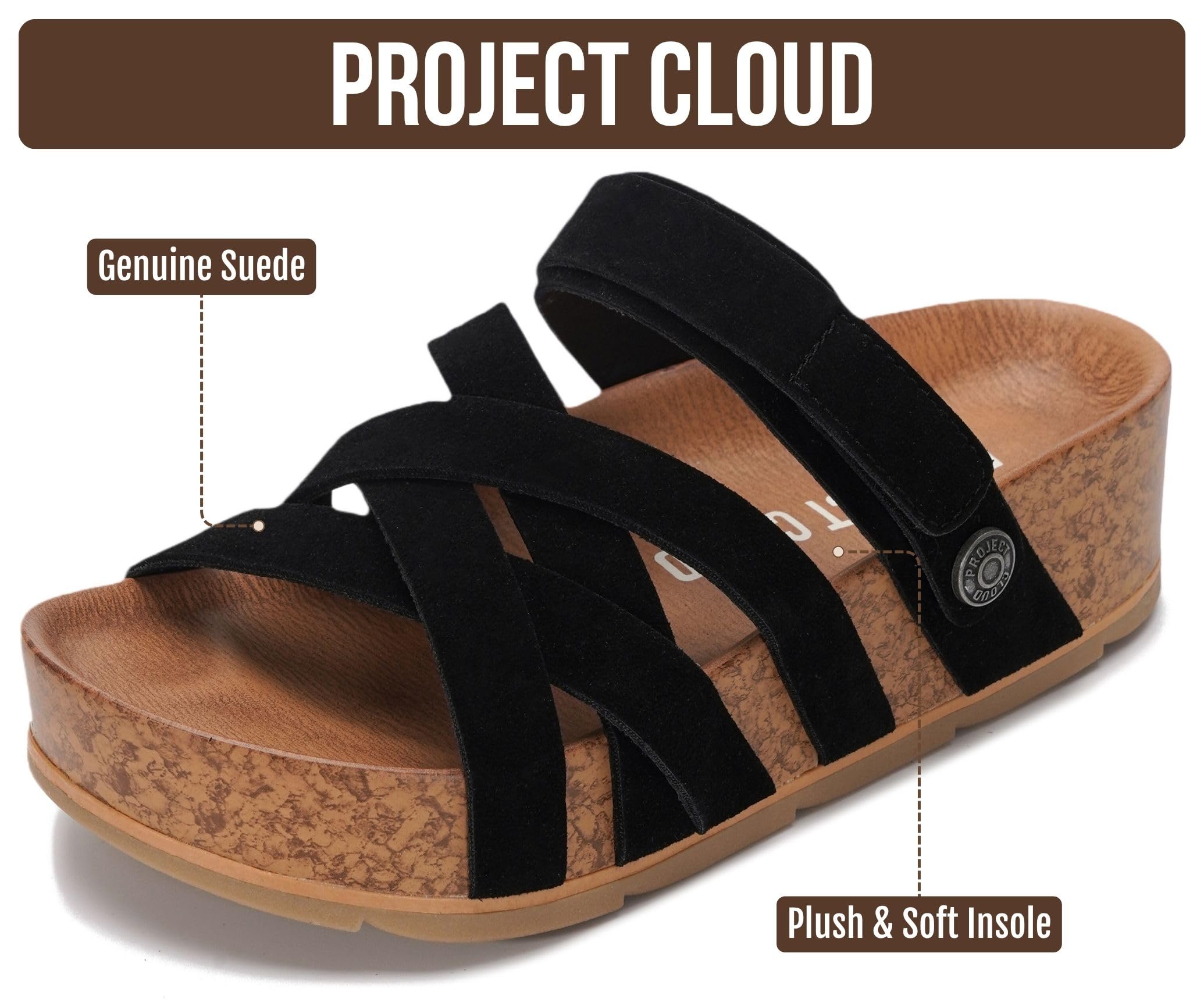 Project Cloud 100% Genuine Leather Platform Sandals Women – Strappy Wedges with Comfortable Plush Insole – Lightweight & Non Slip Wedge Sandals for Women 2026