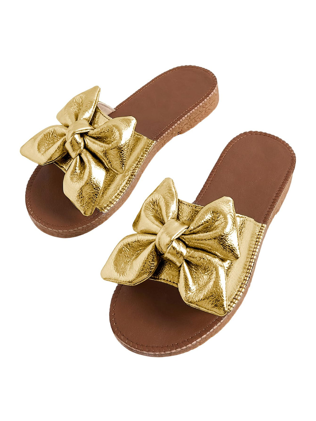 Verdusa Women's Bow Flat Sandals Leather Open Toe Flats Summer Vacation Shoes Beach Sandals Outdoor Slippers