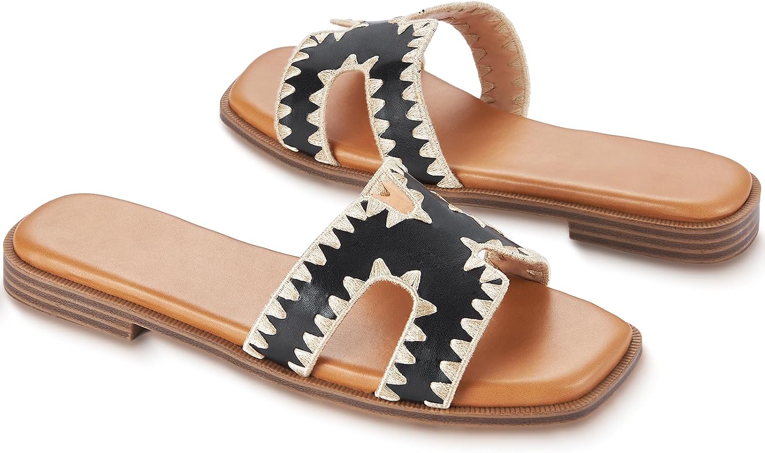 Womens Sandals Slip On Fashion Flat Sandals Soft Memory Foam Slides Comfortable Leather Open Toe Slide For Summer Dressy 2026