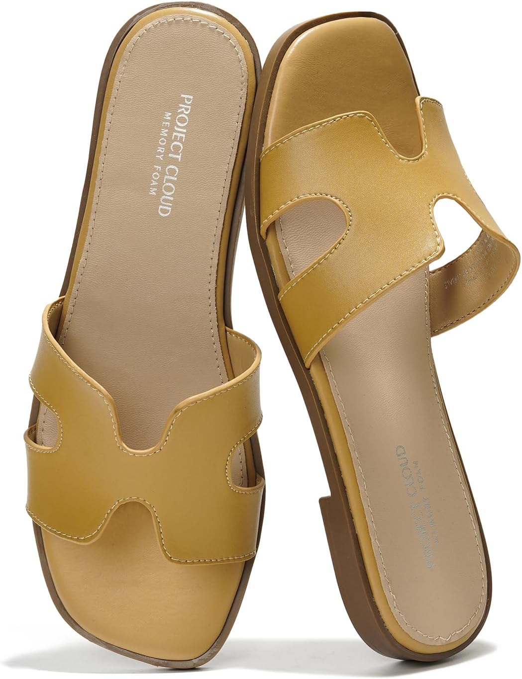 Project Cloud 100% Genuine Leather Sandals for Women 2026 - Fashion Flat Womens Sandals with Memory Foam Insole Slides Sandals Women Footwear - Mules Women's Sandals (Jannel)