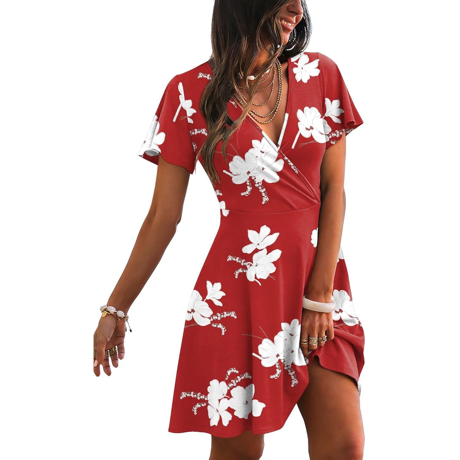 RUMIA Womens Casual Dresses Wrap V Neck Dress A-Line Ruffle Sleeve Summer Sundress Fashion 2026