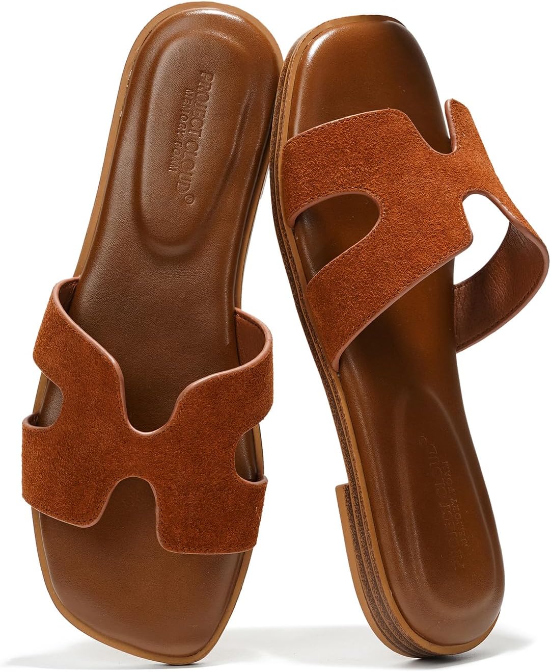 Project Cloud 100% Genuine Leather Sandals for Women 2026 - Fashion Flat Womens Sandals with Memory Foam Insole Slides Sandals Women Footwear - Mules Women's Sandals (Jannel)