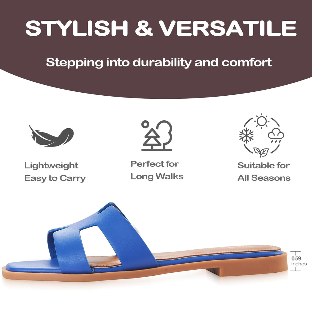 Sandals for Women 2026 Dressy Slides Flat Open Toe Comfortable Soft Leather Slip On Ladies Casual Wide Width Cute Trendy Shoes Summer Beach