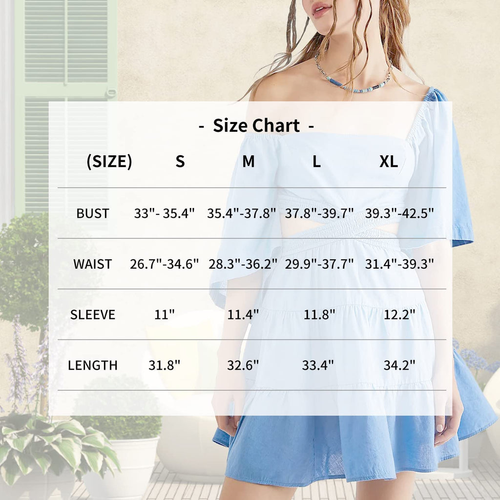 Senllen Womens Summer Dresses 2026 Short-Sleeve Square Neck Mini Dress Crossover Elastic Waist Casual Party Tiered Dress