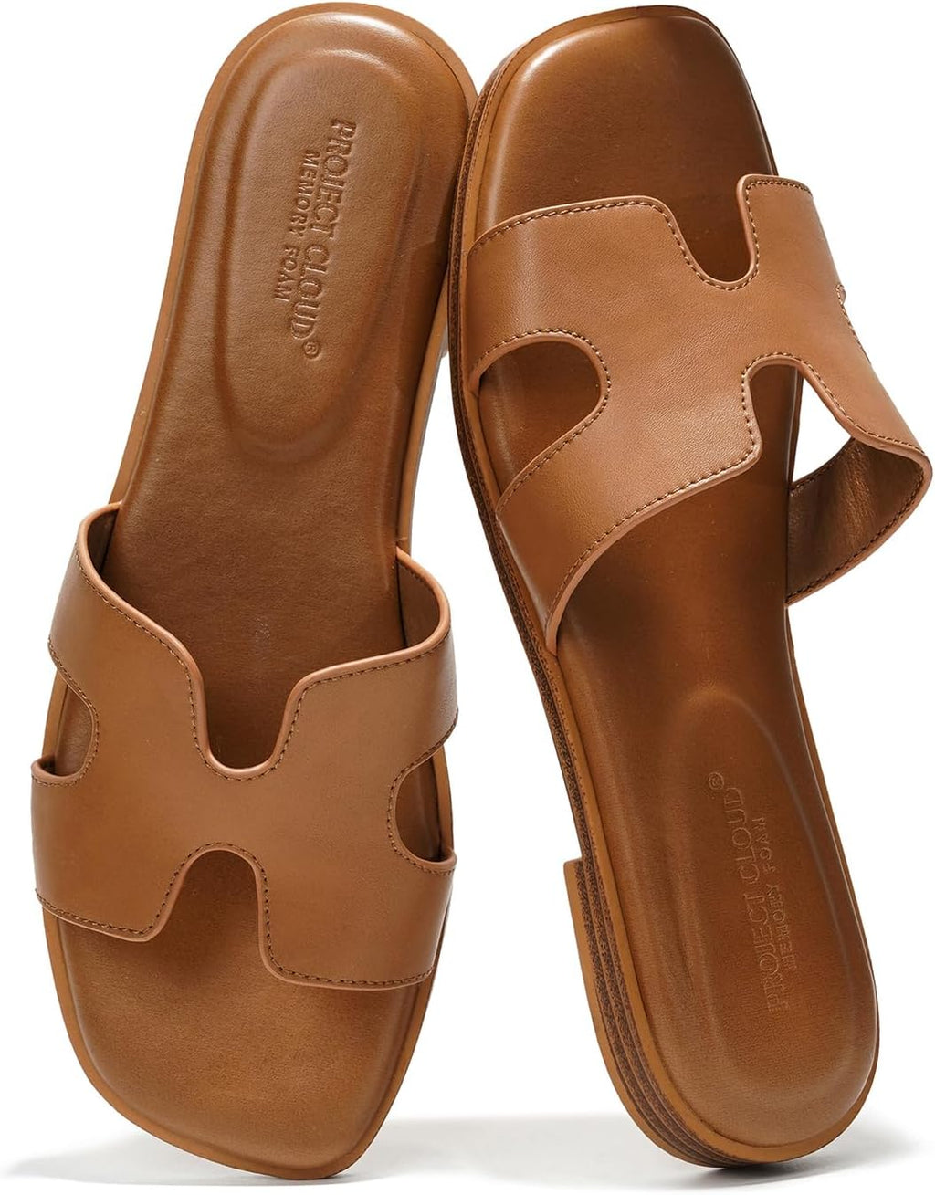 Project Cloud 100% Genuine Leather Sandals for Women 2026 - Fashion Flat Womens Sandals with Memory Foam Insole Slides Sandals Women Footwear - Mules Women's Sandals (Jannel)