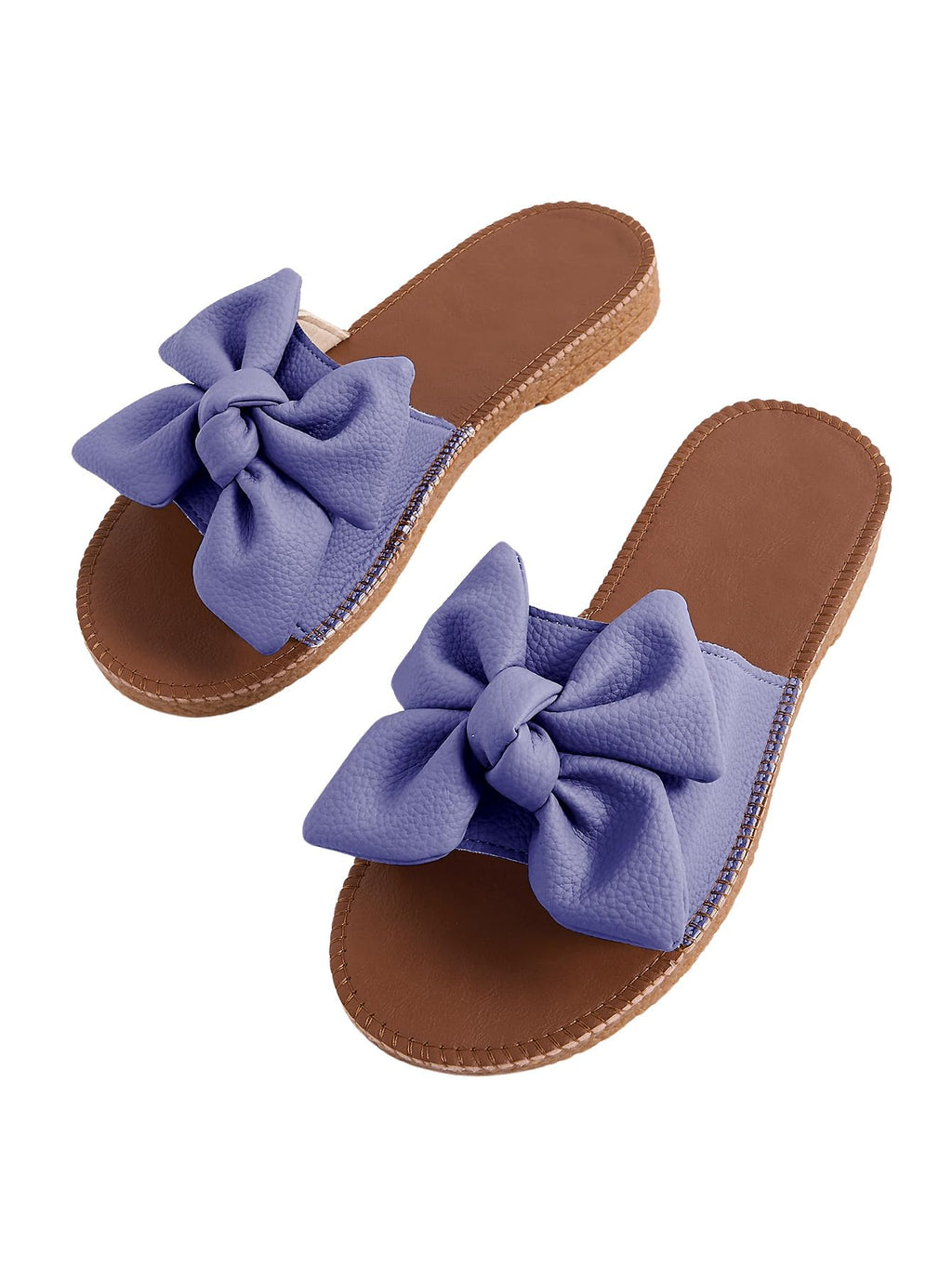 Verdusa Women's Bow Flat Sandals Leather Open Toe Flats Summer Vacation Shoes Beach Sandals Outdoor Slippers