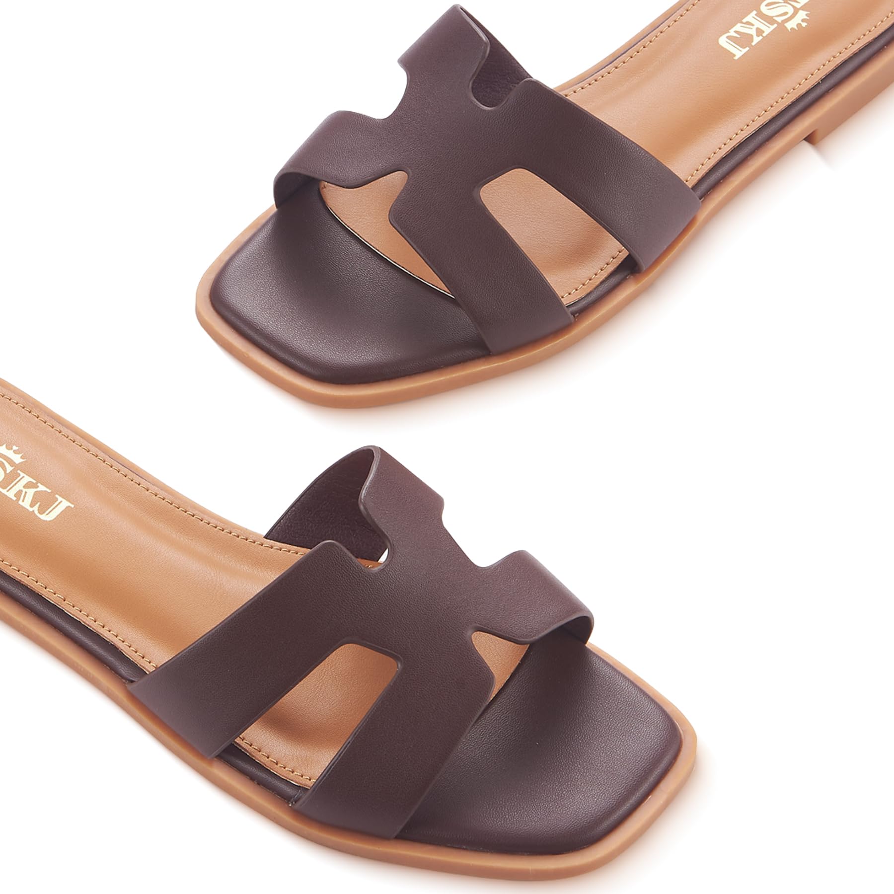 Sandals for Women 2026 Dressy Slides Flat Open Toe Comfortable Soft Leather Slip On Ladies Casual Wide Width Cute Trendy Shoes Summer Beach