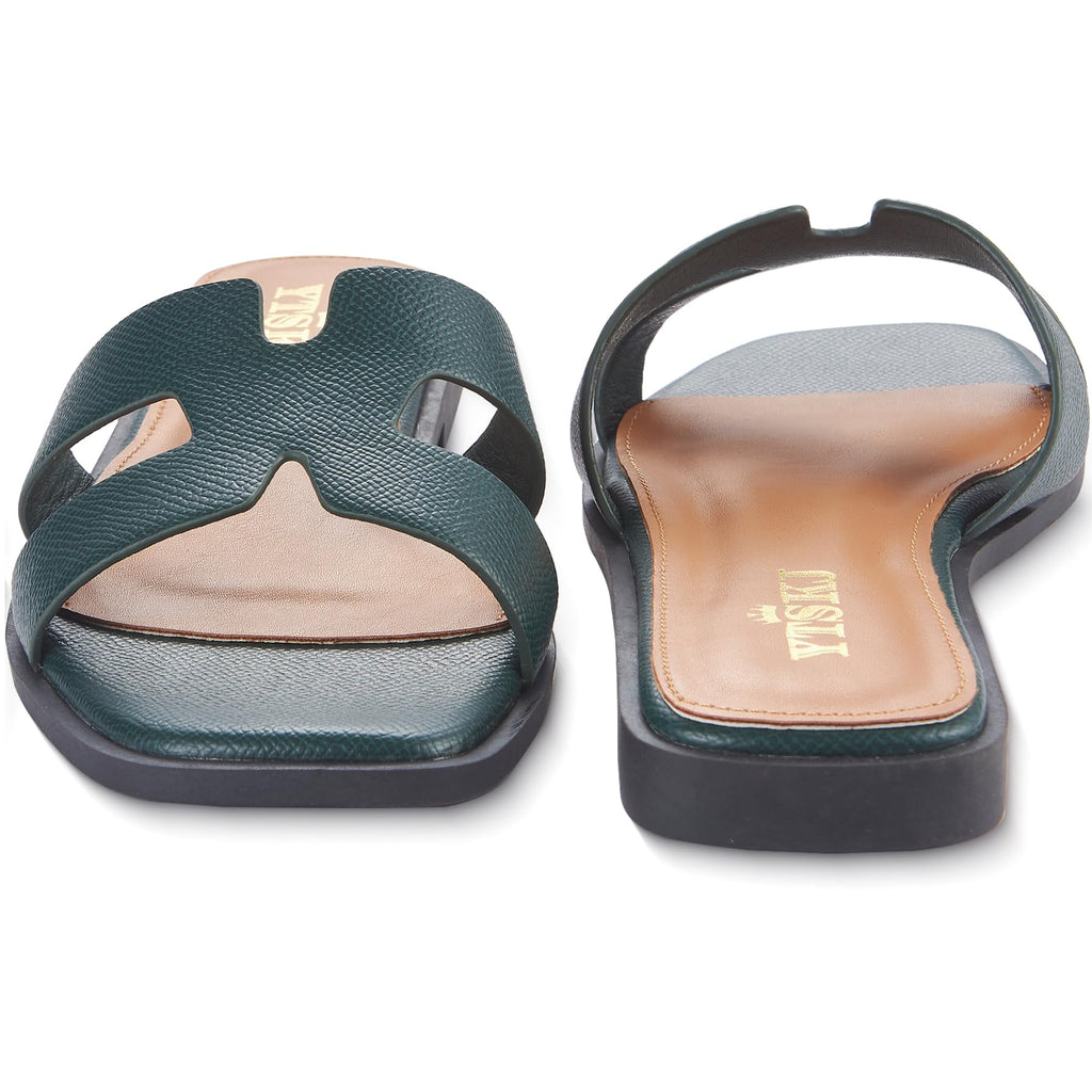 Sandals for Women 2026 Dressy Slides Flat Open Toe Comfortable Soft Leather Slip On Ladies Casual Wide Width Cute Trendy Shoes Summer Beach