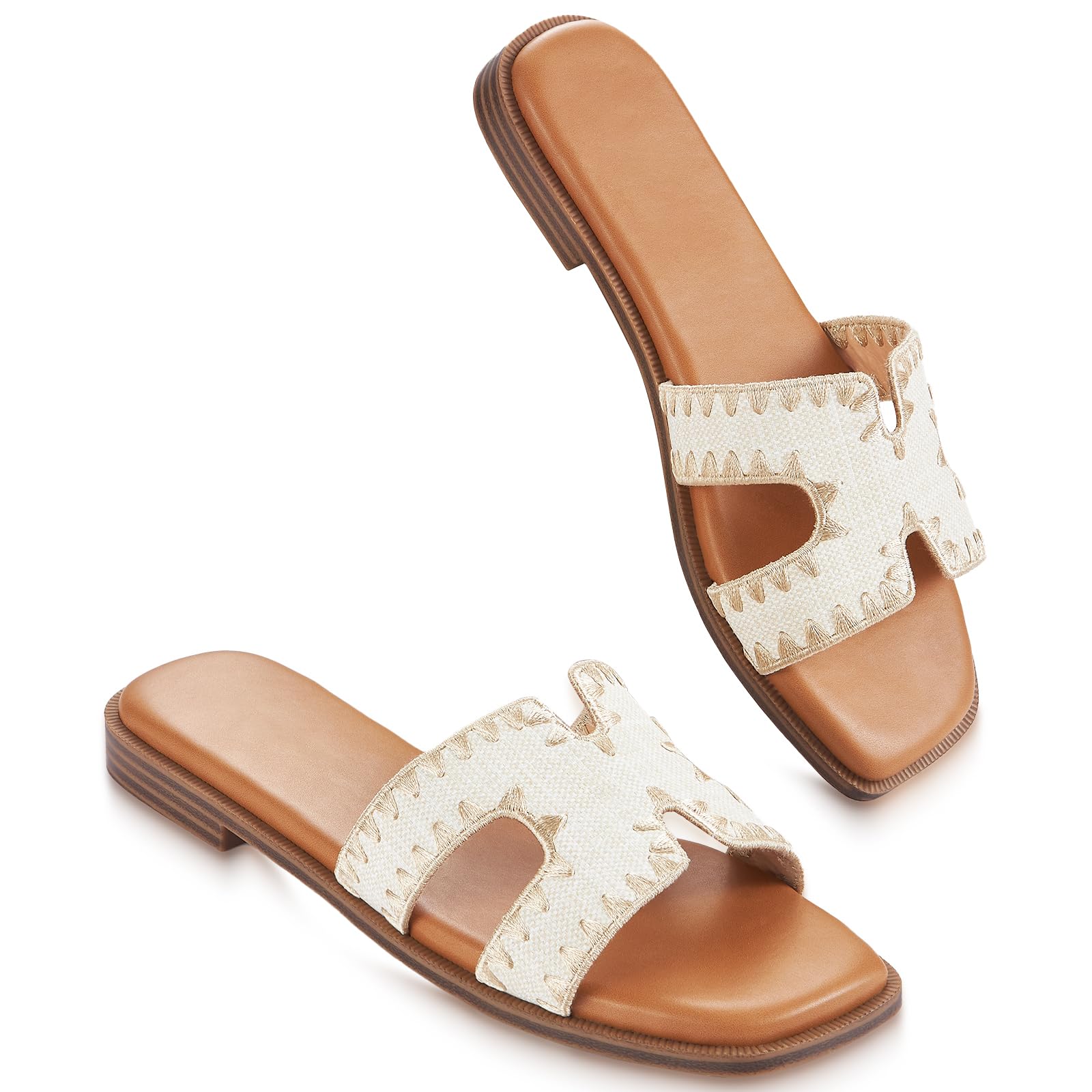 Womens Sandals Slip On Fashion Flat Sandals Soft Memory Foam Slides Comfortable Leather Open Toe Slide For Summer Dressy 2026
