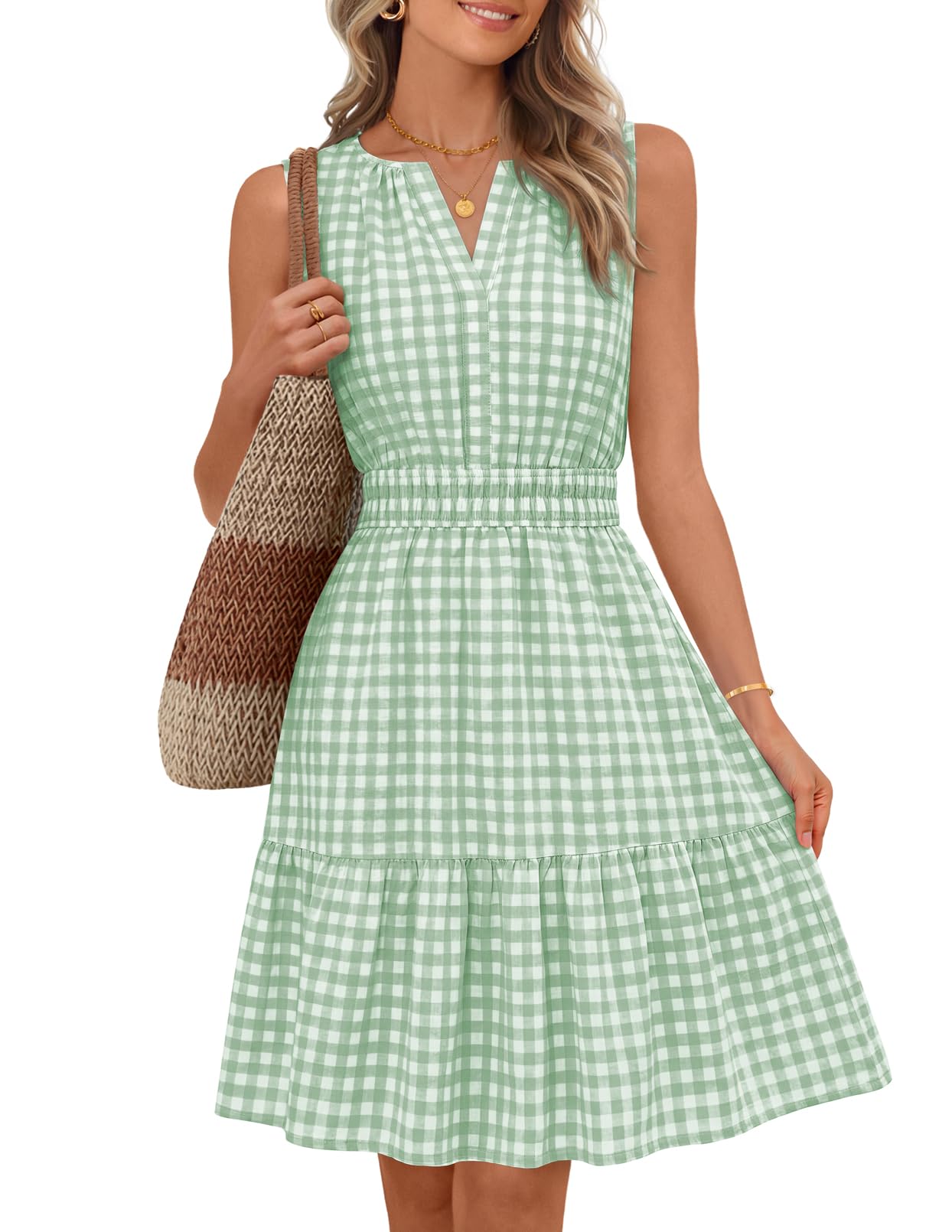 MEROKEETY Women's 2026 Summer Casual Mini Sundress Beach Vacation Sleeveless V Neck Flowy A Line Dress with Pockets