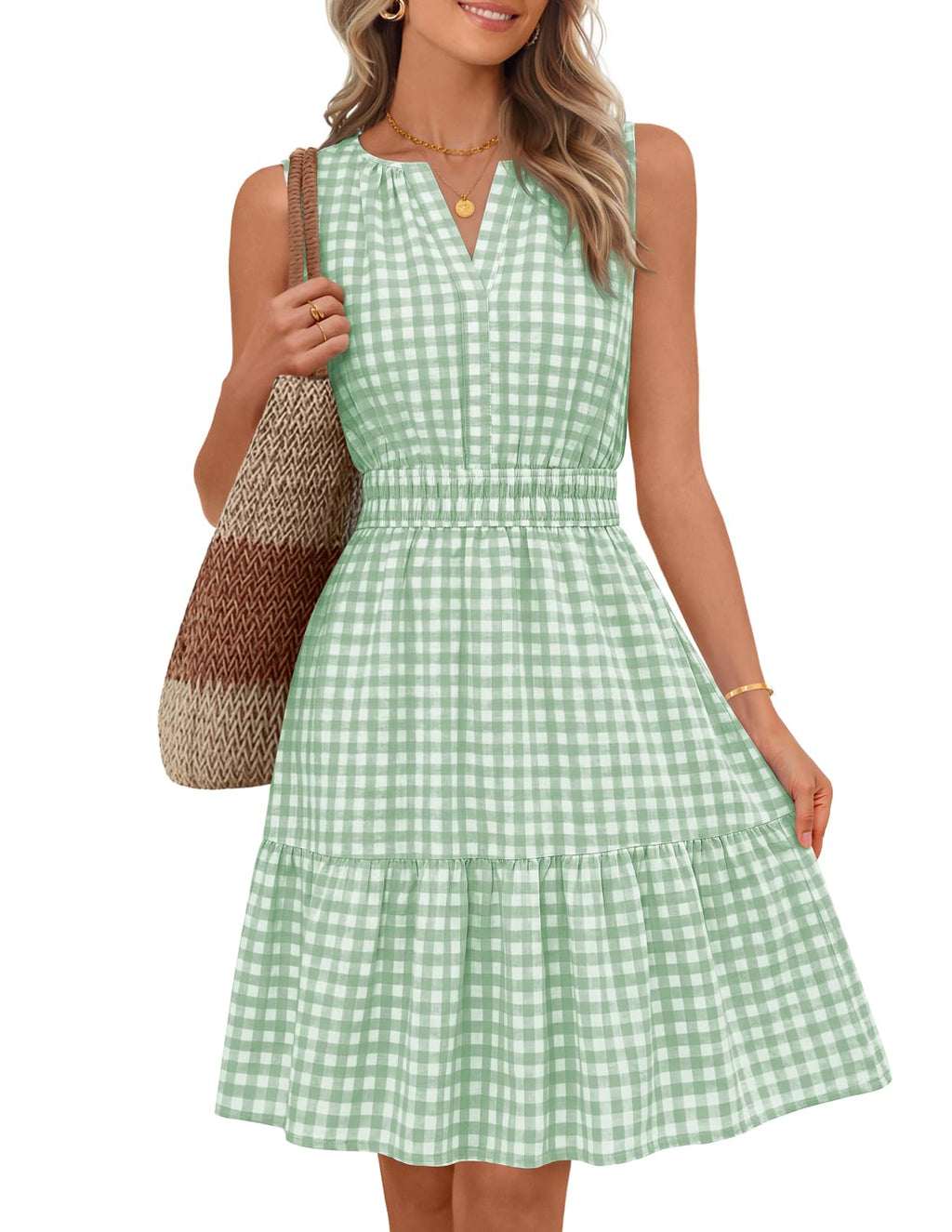 MEROKEETY Women's 2026 Summer Casual Mini Sundress Beach Vacation Sleeveless V Neck Flowy A Line Dress with Pockets