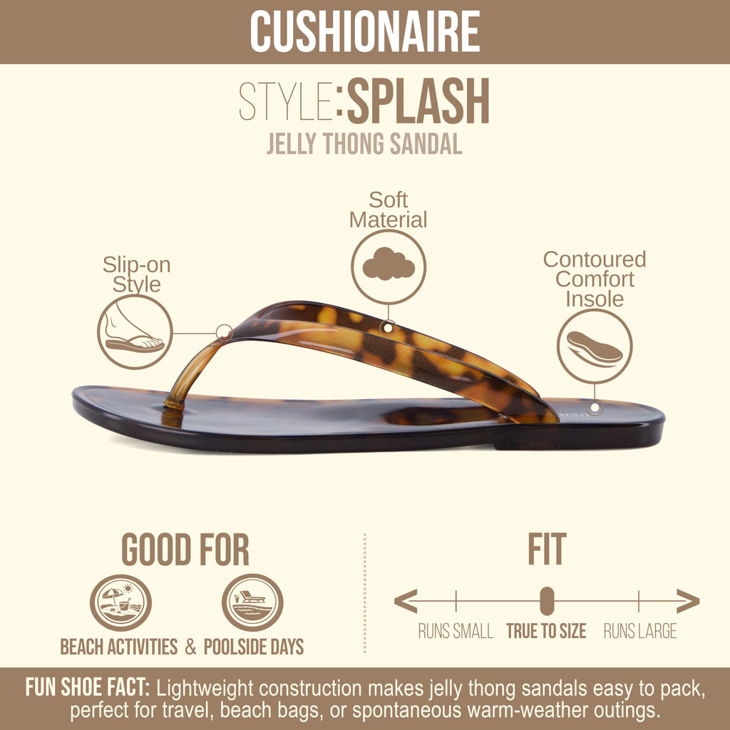 CUSHIONAIRE Splash Jelly Flip Flops for Women With Flexible Sole, Soft Footbed Summer Sandals for Women