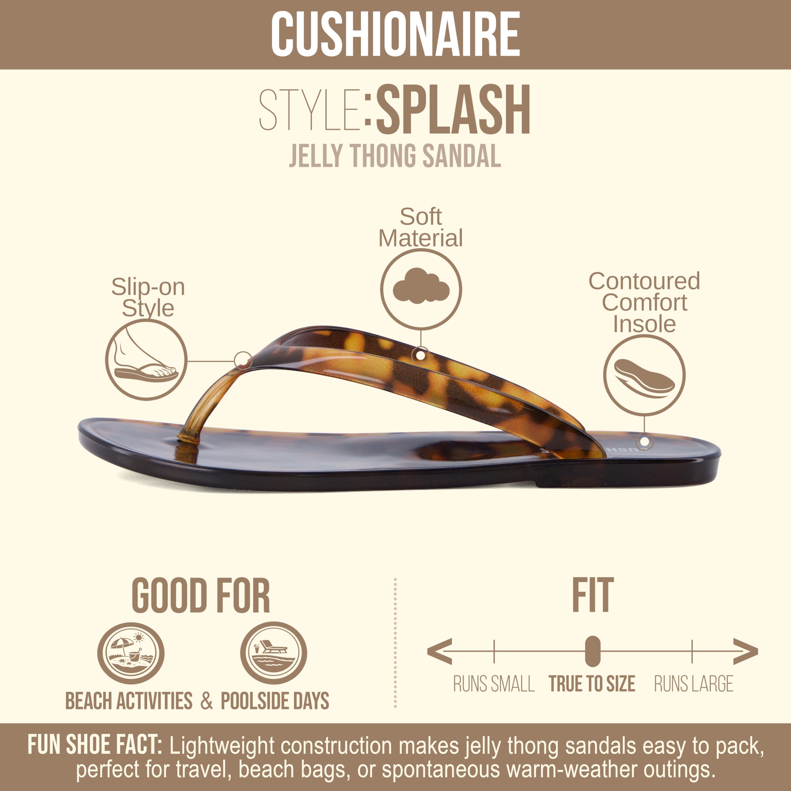 CUSHIONAIRE Splash Jelly Flip Flops for Women With Flexible Sole, Soft Footbed Summer Sandals for Women