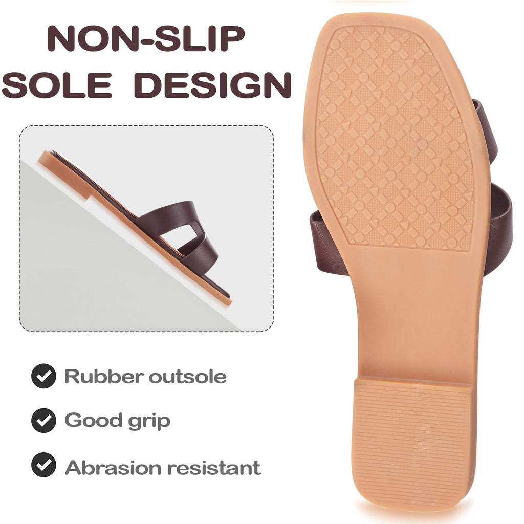 Sandals for Women 2026 Dressy Slides Flat Open Toe Comfortable Soft Leather Slip On Ladies Casual Wide Width Cute Trendy Shoes Summer Beach