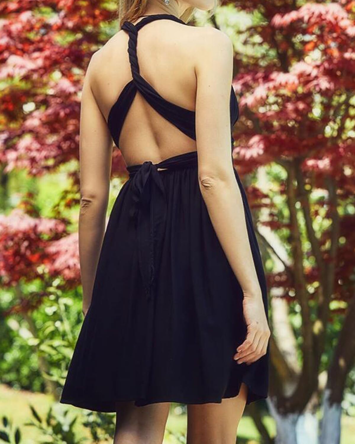 Short Infinity Dresses with Bandeau,Midi Bridesmaid Convertible Dress,Elastic Wedding Multiway Twist Wrap Dress