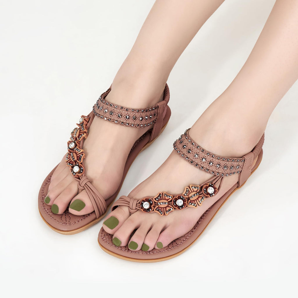 Alicegana Womens Sandals Dressy Flats: Bohemian Summer Comfortable Split Toe Shoes Walking Vacation Gladiator 2026