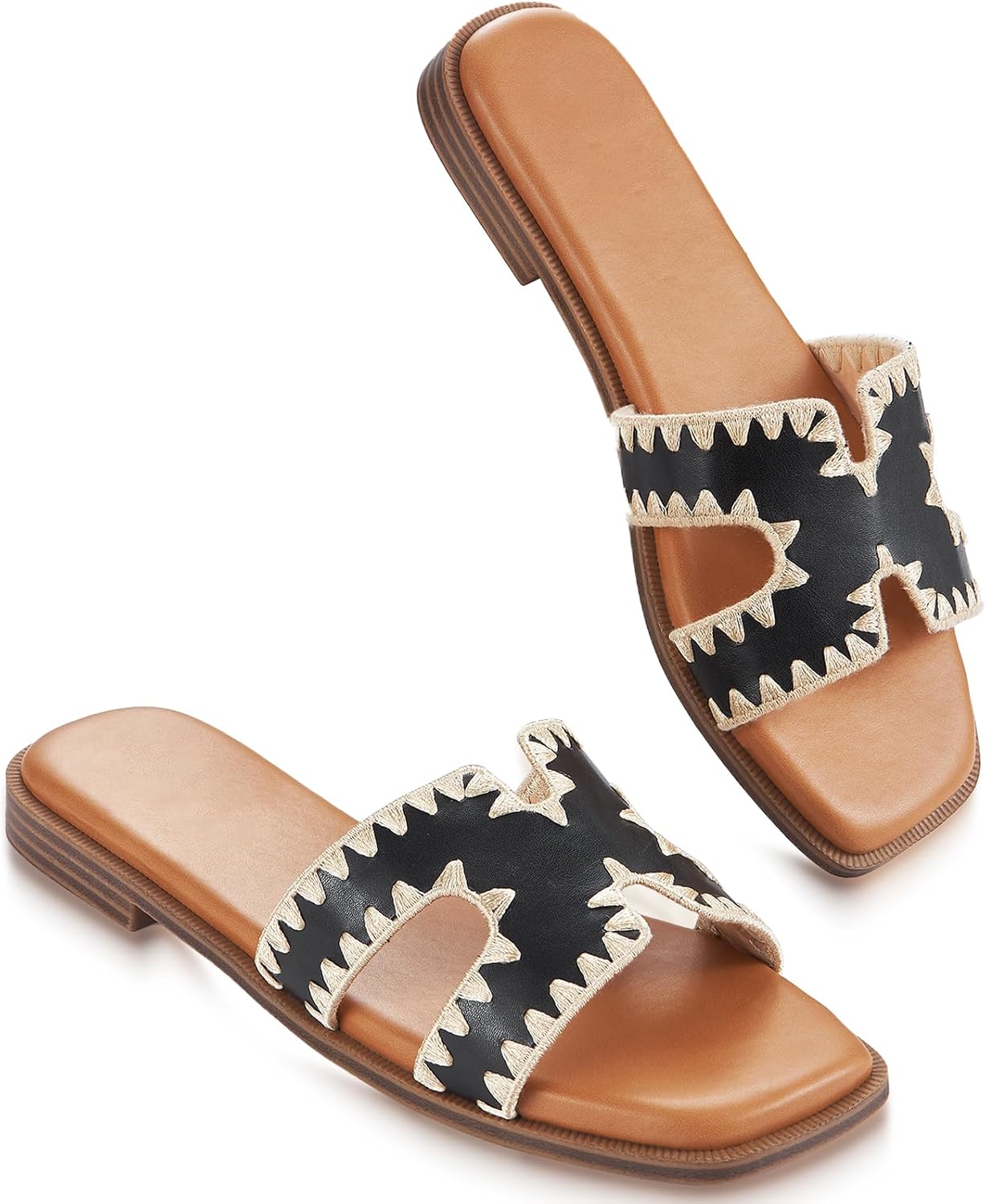 Womens Sandals Slip On Fashion Flat Sandals Soft Memory Foam Slides Comfortable Leather Open Toe Slide For Summer Dressy 2026
