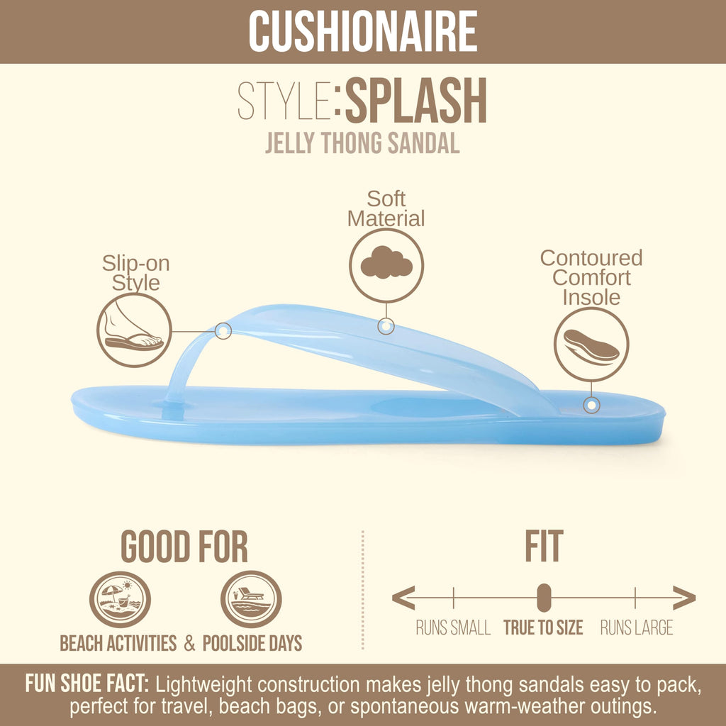 CUSHIONAIRE Splash Jelly Flip Flops for Women With Flexible Sole, Soft Footbed Summer Sandals for Women