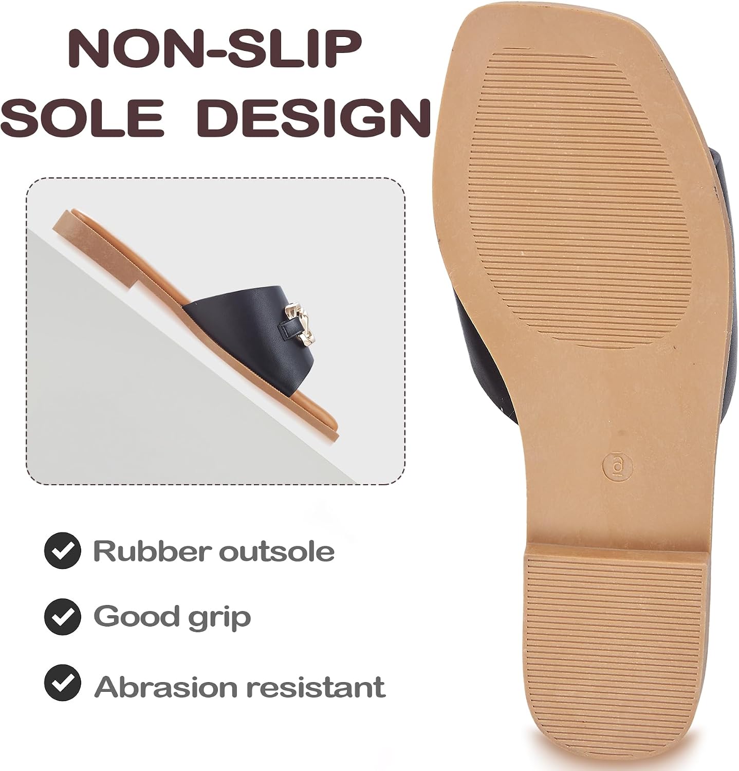 Women's Sandals Square Toe Casual Summer Ladies Slides Cute Beach 2026 Trendy Faux Leather Flat with Golden Chain Size 6-11