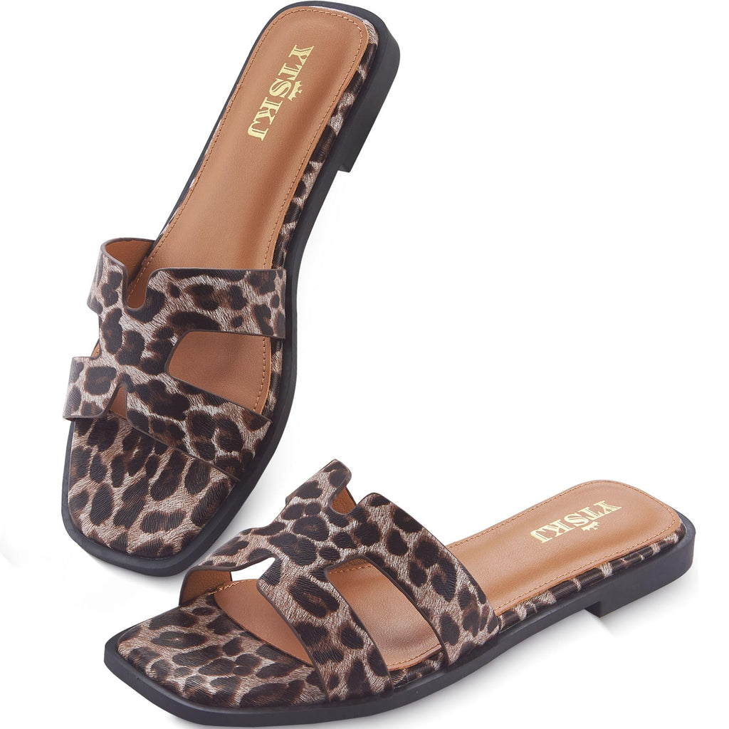 Sandals for Women 2026 Dressy Slides Flat Open Toe Comfortable Soft Leather Slip On Ladies Casual Wide Width Cute Trendy Shoes Summer Beach