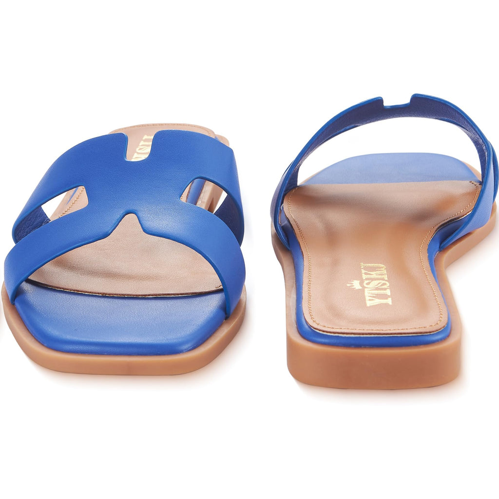 Sandals for Women 2026 Dressy Slides Flat Open Toe Comfortable Soft Leather Slip On Ladies Casual Wide Width Cute Trendy Shoes Summer Beach