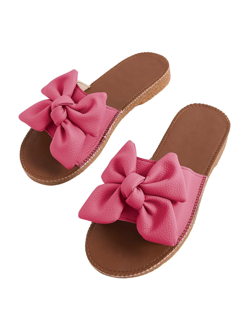 Verdusa Women's Bow Flat Sandals Leather Open Toe Flats Summer Vacation Shoes Beach Sandals Outdoor Slippers