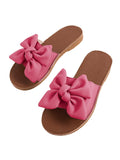 Verdusa Women's Bow Flat Sandals Leather Open Toe Flats Summer Vacation Shoes Beach Sandals Outdoor Slippers